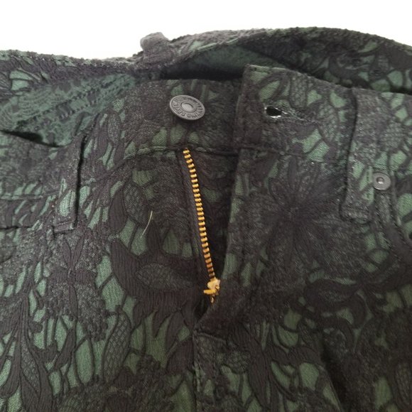 7 Mankind Lace Denim Jean Stretch Skinny Pant Bottom 25 Black Green Gothic Punk - Picture 6 of 8
